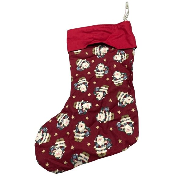 handmade Christmas stocking Santa patch work design red green 15" READ - Picture 1 of 6